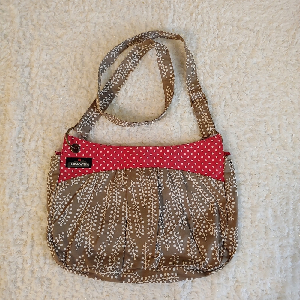 Cute Tan/red polka dot cross body purse/bag
